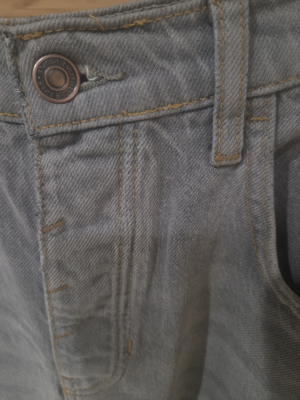 We The Free Good Luck Washed Gray Denim Cropped Barrel Jeans With Orange Stitch - Picture 5 of 6